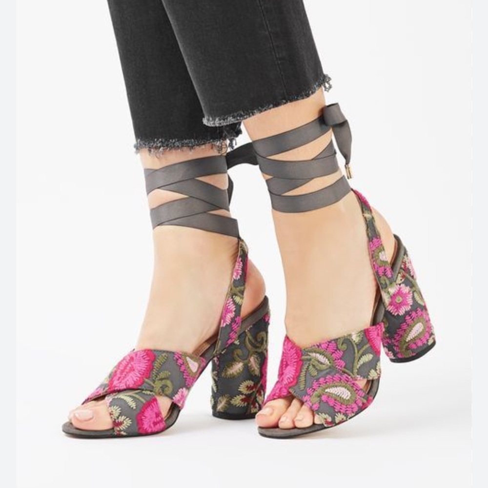 Topshop Pink and Gray Floral Heels